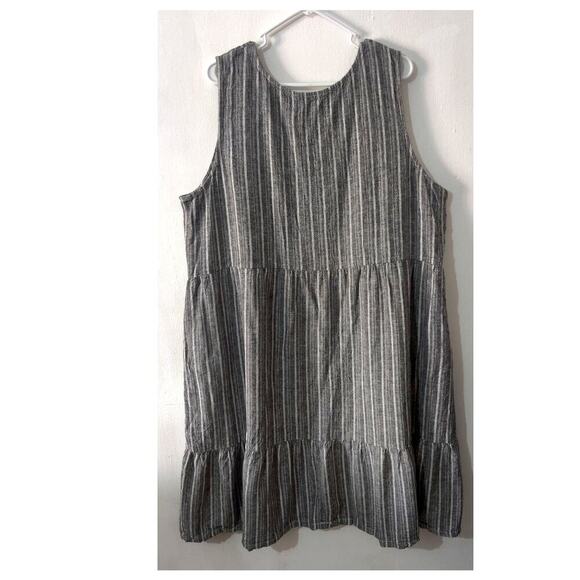Briggs Linen Blend Tiered Dress Size 3X Striped Sleeveless Pockets Black White - Picture 3 of 5